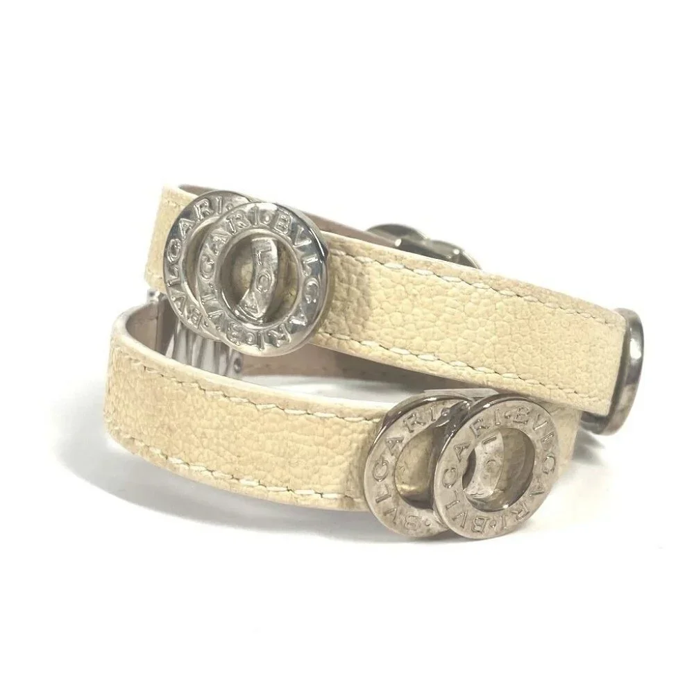 BVLGARI BVLGARI BVLGARI Logo Double Coiled Double Bracelet Leather Beige/Gold